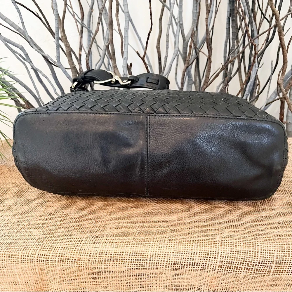 Cole Haan Avery Heritage Weave Black Leather Large Hobo with Hoof Pick Detail